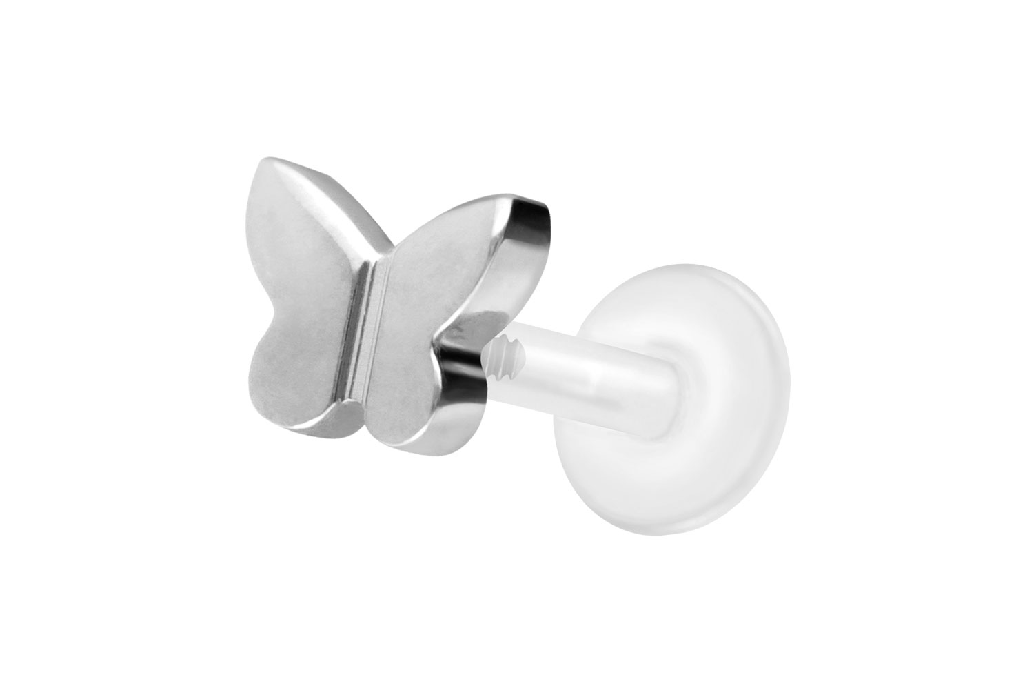 PTFE Labret Piercing mit Innengewinde + Titan-Aufsatz SCHMETTERLING
